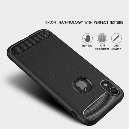 Brushed Texture Carbon Fiber Shockproof TPU Protective Back Case for iPhone XR(Black)-garmade.com