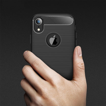 Brushed Texture Carbon Fiber Shockproof TPU Protective Back Case for iPhone XR(Black)-garmade.com