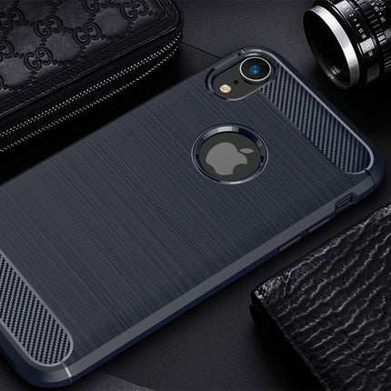 Brushed Texture Carbon Fiber Shockproof TPU Protective Back Case for iPhone XR(Navy Blue)-garmade.com