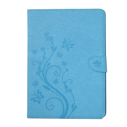 For iPad 4 Pressed Flowers Butterfly Pattern Horizontal Flip PU Leather Case with Magnetic Buckle & Holder & Card Slots & Wallet(Blue)-garmade.com