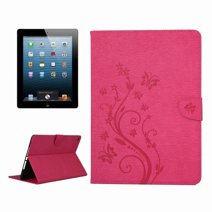 For iPad 4 Pressed Flowers Butterfly Pattern Horizontal Flip PU Leather Case with Magnetic Buckle & Holder & Card Slots & Wallet(Magenta)-garmade.com