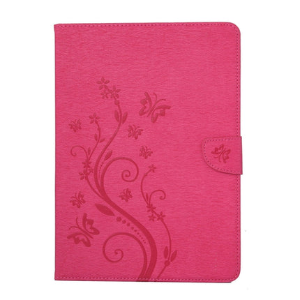 For iPad 4 Pressed Flowers Butterfly Pattern Horizontal Flip PU Leather Case with Magnetic Buckle & Holder & Card Slots & Wallet(Magenta)-garmade.com
