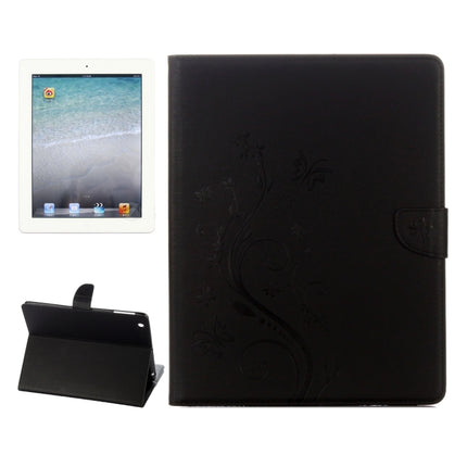 For iPad 4 Pressed Flowers Butterfly Pattern Horizontal Flip PU Leather Case with Magnetic Buckle & Holder & Card Slots & Wallet(Black)-garmade.com
