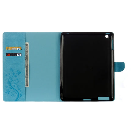 For iPad 4 Pressed Flowers Butterfly Pattern Horizontal Flip PU Leather Case with Magnetic Buckle & Holder & Card Slots & Wallet(Blue)-garmade.com