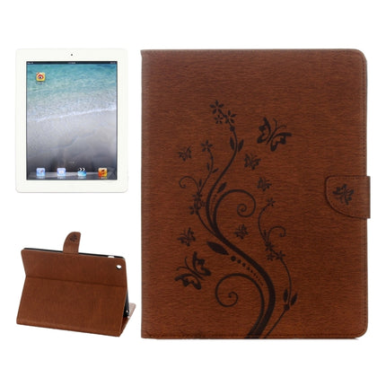 For iPad 4 Pressed Flowers Butterfly Pattern Horizontal Flip PU Leather Case with Magnetic Buckle & Holder & Card Slots & Wallet(Brown)-garmade.com
