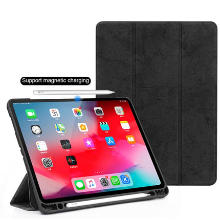 Horizontal Flip Leather Case with Pen Slot Three-folding Holder & Wake-up / Sleep Function for iPad Pro 12.9 (2018)(Black)-garmade.com