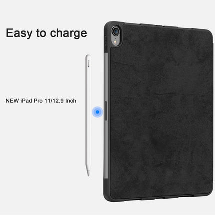 Horizontal Flip Leather Case with Pen Slot Three-folding Holder & Wake-up / Sleep Function for iPad Pro 12.9 (2018)(Black)-garmade.com