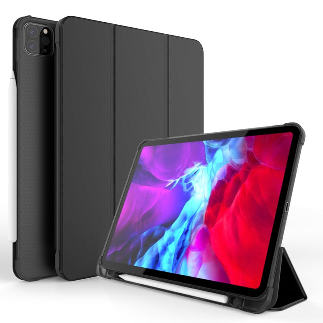 Three-folding Shockproof TPU Protective Case for iPad Pro 11 inch (2018) / (2020), with Holder & Pen Slot(Black)-garmade.com
