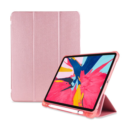 Three-folding Shockproof TPU Protective Case for iPad Pro 11 inch (2018) / (2020), with Holder & Pen Slot(Rose Gold)-garmade.com