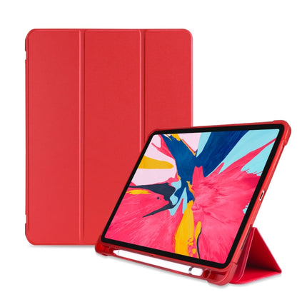 Three-folding Shockproof TPU Protective Case for iPad Pro 11 inch (2018) / (2020), with Holder & Pen Slot(Red)-garmade.com