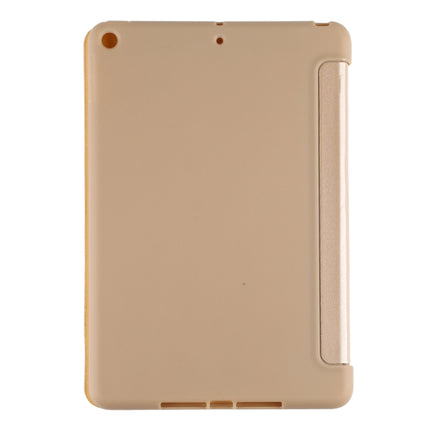 PU Plastic Bottom Case Foldable Deformation Left and Right Flip Leather Case with Three Fold Bracket & Smart Sleep for iPad mini 2019 (Gold)-garmade.com