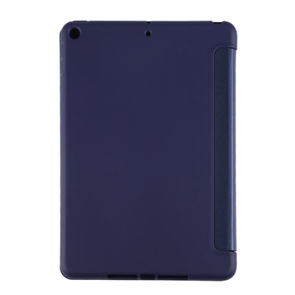 PU Plastic Bottom Case Foldable Deformation Left and Right Flip Leather Case with Three Fold Bracket & Smart Sleep for iPad mini 2019 (Blue)-garmade.com
