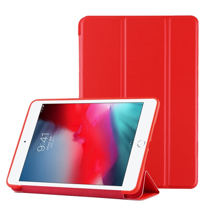 PU Plastic Bottom Case Foldable Deformation Left and Right Flip Leather Case with Three Fold Bracket & Smart Sleep for iPad mini 2019 (Red)-garmade.com