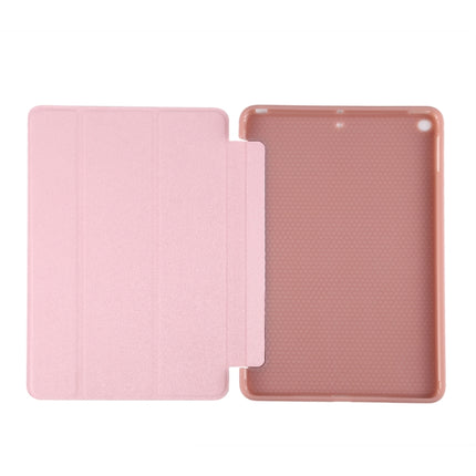 PU Plastic Bottom Case Foldable Deformation Left and Right Flip Leather Case with Three Fold Bracket & Smart Sleep for iPad mini 2019 (Rose Gold)-garmade.com