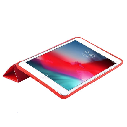 PU Plastic Bottom Case Foldable Deformation Left and Right Flip Leather Case with Three Fold Bracket & Smart Sleep for iPad mini 2019 (Red)-garmade.com