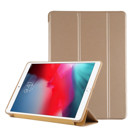 PU Plastic Bottom Case Foldable Deformation Left and Right Flip Leather Case with Three Fold Bracket & Smart Sleep for iPad Air3 2019(Gold)-garmade.com