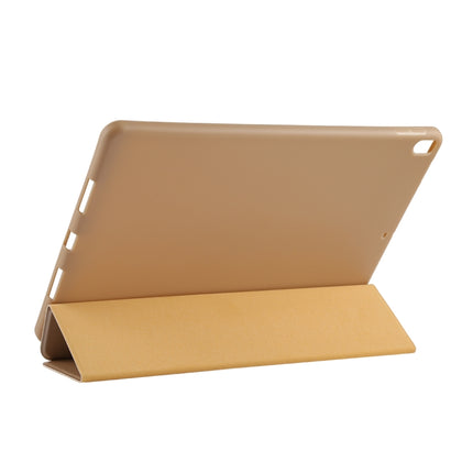PU Plastic Bottom Case Foldable Deformation Left and Right Flip Leather Case with Three Fold Bracket & Smart Sleep for iPad Air3 2019(Gold)-garmade.com