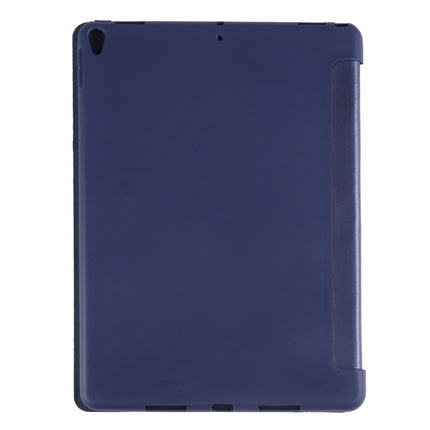 PU Plastic Bottom Case Foldable Deformation Left and Right Flip Leather Case with Three Fold Bracket & Smart Sleep for iPad Air3 2019(Blue)-garmade.com