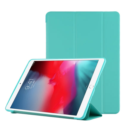 PU Plastic Bottom Case Foldable Deformation Left and Right Flip Leather Case with Three Fold Bracket & Smart Sleep for iPad Air3 2019(Mint Green)-garmade.com