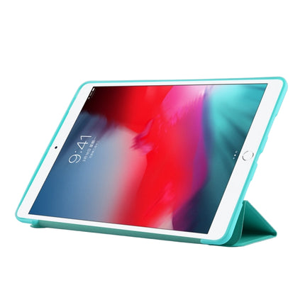PU Plastic Bottom Case Foldable Deformation Left and Right Flip Leather Case with Three Fold Bracket & Smart Sleep for iPad Air3 2019(Mint Green)-garmade.com
