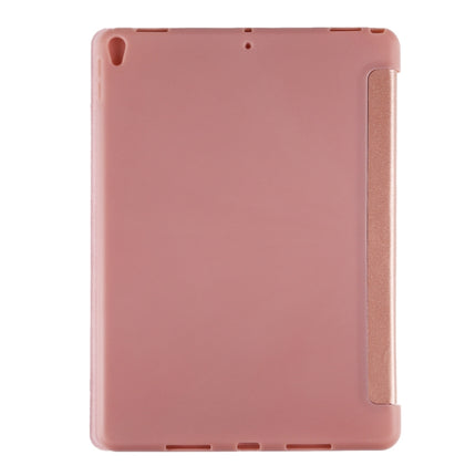 PU Plastic Bottom Case Foldable Deformation Left and Right Flip Leather Case with Three Fold Bracket & Smart Sleep for iPad Air3 2019(Rose Gold)-garmade.com
