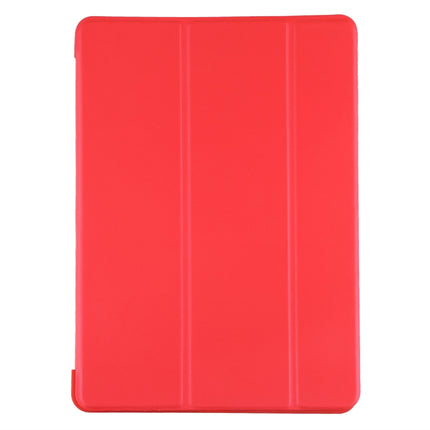 PU Plastic Bottom Case Foldable Deformation Left and Right Flip Leather Case with Three Fold Bracket & Smart Sleep for iPad Air3 2019(Red)-garmade.com