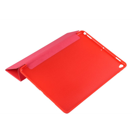 PU Plastic Bottom Case Foldable Deformation Left and Right Flip Leather Case with Three Fold Bracket & Smart Sleep for iPad Air3 2019(Red)-garmade.com