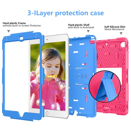 Shockproof Two-color Silicone Protection Shell for iPad Mini 2019 & 4, with Holder (Rose Red+Blue)-garmade.com