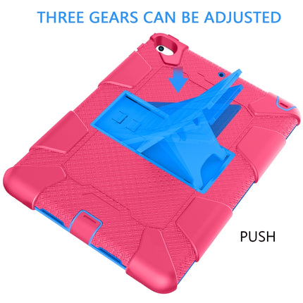 Shockproof Two-color Silicone Protection Shell for iPad Mini 2019 & 4, with Holder (Rose Red+Blue)-garmade.com