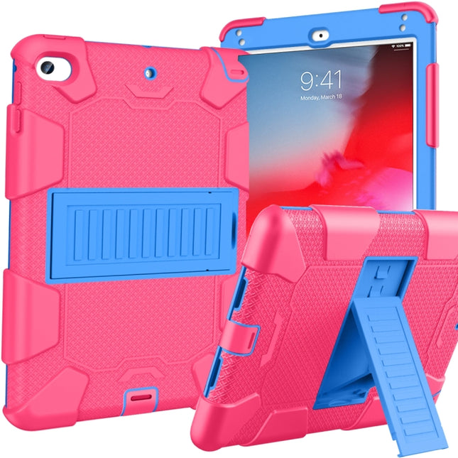 Shockproof Two-color Silicone Protection Shell for iPad Mini 2019 & 4, with Holder (Rose Red+Blue)-garmade.com