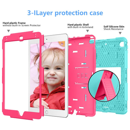 Shockproof Two-color Silicone Protection Shell for iPad Mini 2019 & 4, with Holder (Mint Green+Rose Red)-garmade.com