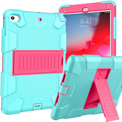 Shockproof Two-color Silicone Protection Shell for iPad Mini 2019 & 4, with Holder (Mint Green+Rose Red)-garmade.com