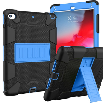 Shockproof Two-color Silicone Protection Shell for iPad Mini 2019 & 4, with Holder (Black+Blue)-garmade.com