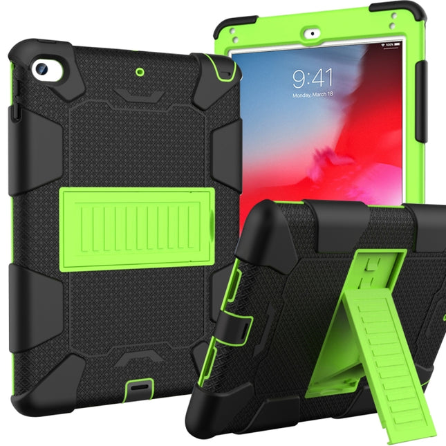 Shockproof Two-color Silicone Protection Shell for iPad Mini 2019 & 4, with Holder (Black+Yellow-green)-garmade.com
