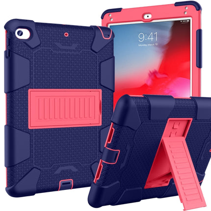 Shockproof Two-color Silicone Protection Shell for iPad Mini 2019 & 4, with Holder (Navy Blue+Rose Red)-garmade.com