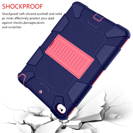 Shockproof Two-color Silicone Protection Shell for iPad Mini 2019 & 4, with Holder (Navy Blue+Rose Red)-garmade.com