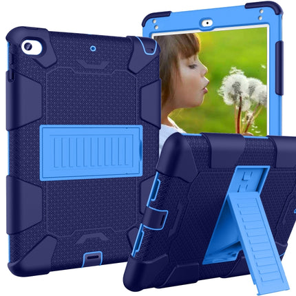 Shockproof Two-color Silicone Protection Shell for iPad Mini 2019 & 4, with Holder (Navy Blue+Blue)-garmade.com