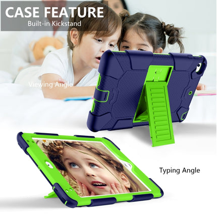 Shockproof Two-color Silicone Protection Shell for iPad Mini 2019 & 4, with Holder (Navy Blue+Yellow-green)-garmade.com