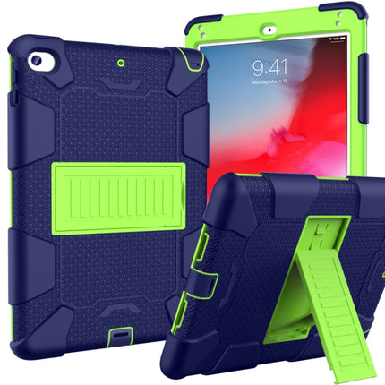 Shockproof Two-color Silicone Protection Shell for iPad Mini 2019 & 4, with Holder (Navy Blue+Yellow-green)-garmade.com