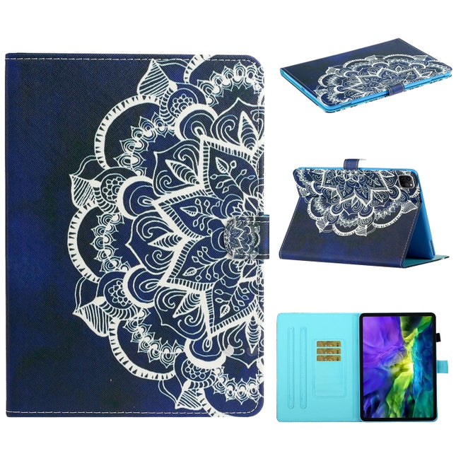 For iPad 11 Pro (2020) Painted Flower Totem Car Line TPU Horizontal Flip Leather Tablet Case with Holder & Card Slot & Sleep / Wake-up Function(White Blue)-garmade.com