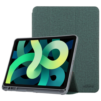 Mutural YASHI Series TPU + PU Cloth Pattern Texture Horizontal Flip Leather Case with Three-folding Holder & Pen Slot & Wake-up / Sleep Function For iPad Air 2022 / 2020 10.9(Green)-garmade.com