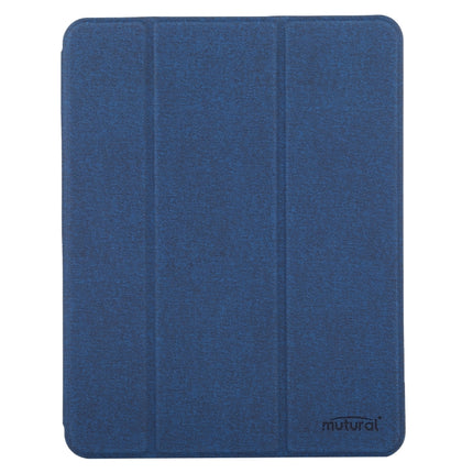 Mutural YASHI Series TPU + PU Cloth Pattern Texture Horizontal Flip Leather Case with Three-folding Holder & Pen Slot & Wake-up / Sleep Function For iPad Air 2022 / 2020 10.9(Blue)-garmade.com