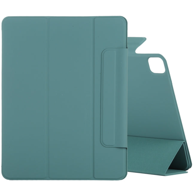 For iPad Pro 12.9 inch (2020) Horizontal Flip Ultra-thin Double-sided Clip Fixed Buckle Magnetic PU Leather Tablet Case With Three-folding Holder & Sleep / Wake-up Function(Green)-garmade.com