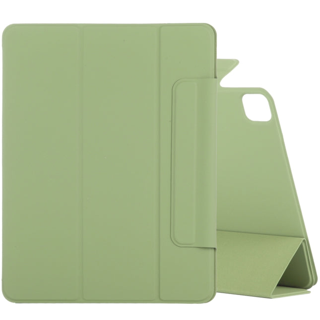 For iPad Pro 12.9 inch (2020) Horizontal Flip Ultra-thin Double-sided Clip Fixed Buckle Magnetic PU Leather Tablet Case With Three-folding Holder & Sleep / Wake-up Function(Grass Green)-garmade.com
