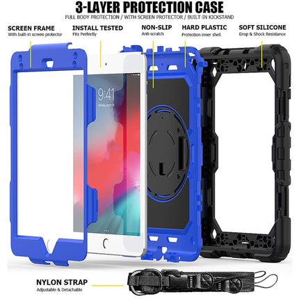 Shockproof Black Silica Gel + Colorful PC Protective Case for iPad Mini 2019 / Mini 4, with Holder & Shoulder Strap & Hand Strap & Pen Slot(Blue)-garmade.com