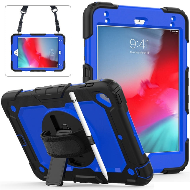 Shockproof Black Silica Gel + Colorful PC Protective Case for iPad Mini 2019 / Mini 4, with Holder & Shoulder Strap & Hand Strap & Pen Slot(Blue)-garmade.com
