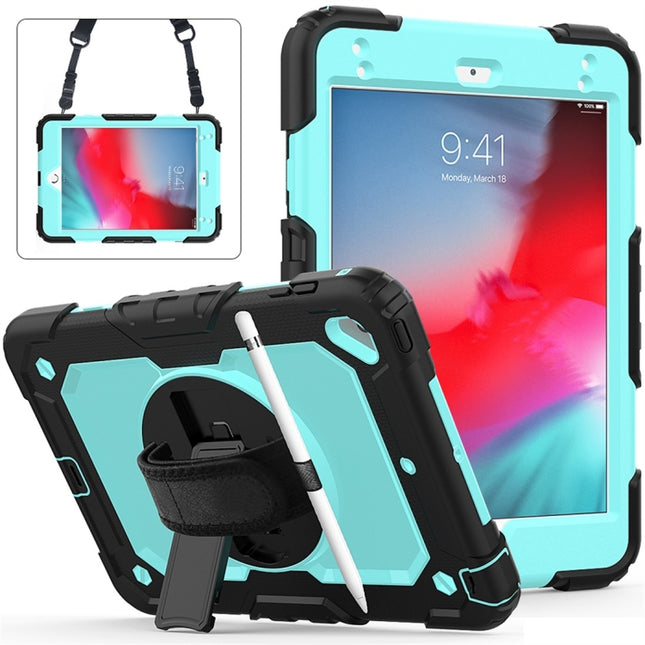 Shockproof Black Silica Gel + Colorful PC Protective Case for iPad Mini 2019 / Mini 4, with Holder & Shoulder Strap & Hand Strap & Pen Slot(Baby Blue)-garmade.com