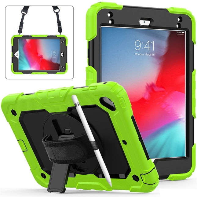Shockproof Colorful Silica Gel + PC Protective Case for iPad Mini 2019 / Mini 4, with Holder & Shoulder Strap & Hand Strap & Pen Slot(Green)-garmade.com