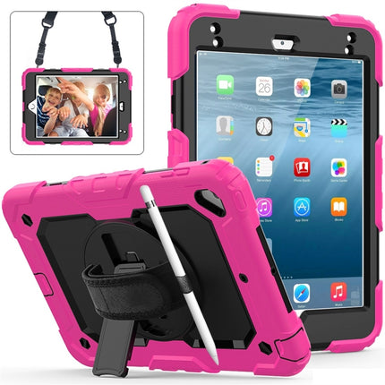 Shockproof Colorful Silica Gel + PC Protective Case for iPad Mini 2019 / Mini 4, with Holder & Shoulder Strap & Hand Strap & Pen Slot(Rose Red)-garmade.com