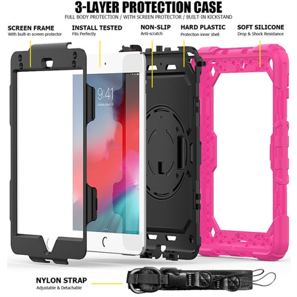 Shockproof Colorful Silica Gel + PC Protective Case for iPad Mini 2019 / Mini 4, with Holder & Shoulder Strap & Hand Strap & Pen Slot(Rose Red)-garmade.com